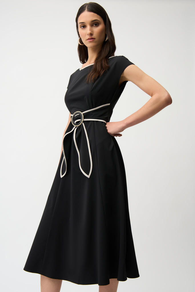 Joseph Ribkoff Strech Woven Color Block Fit and Flare Dress With Sash 261051